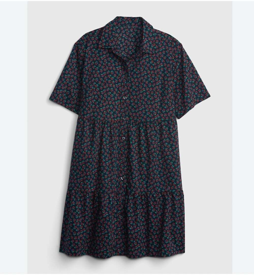 Gap Shirt Dress Womens XL Blue Floral Collared Short Sleeve Casual Short